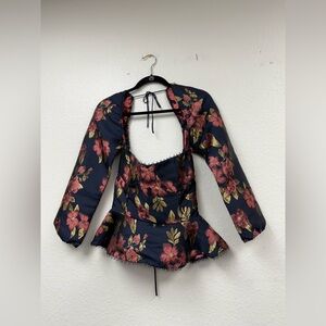 V. Chapman Floral Blouse in Navy and Red